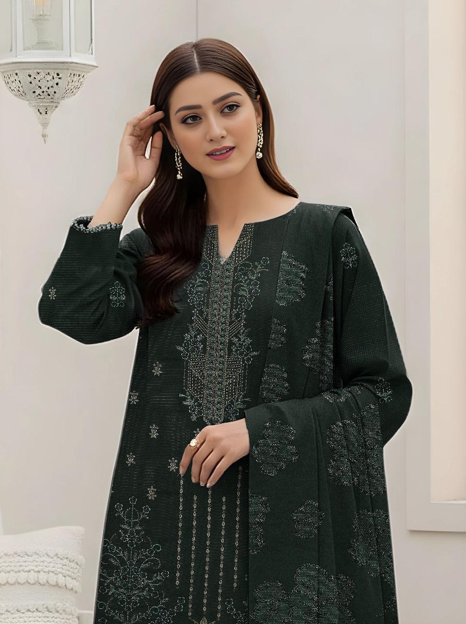 Green Plain Embroidered