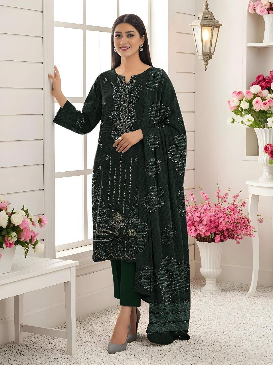 Green Plain Embroidered