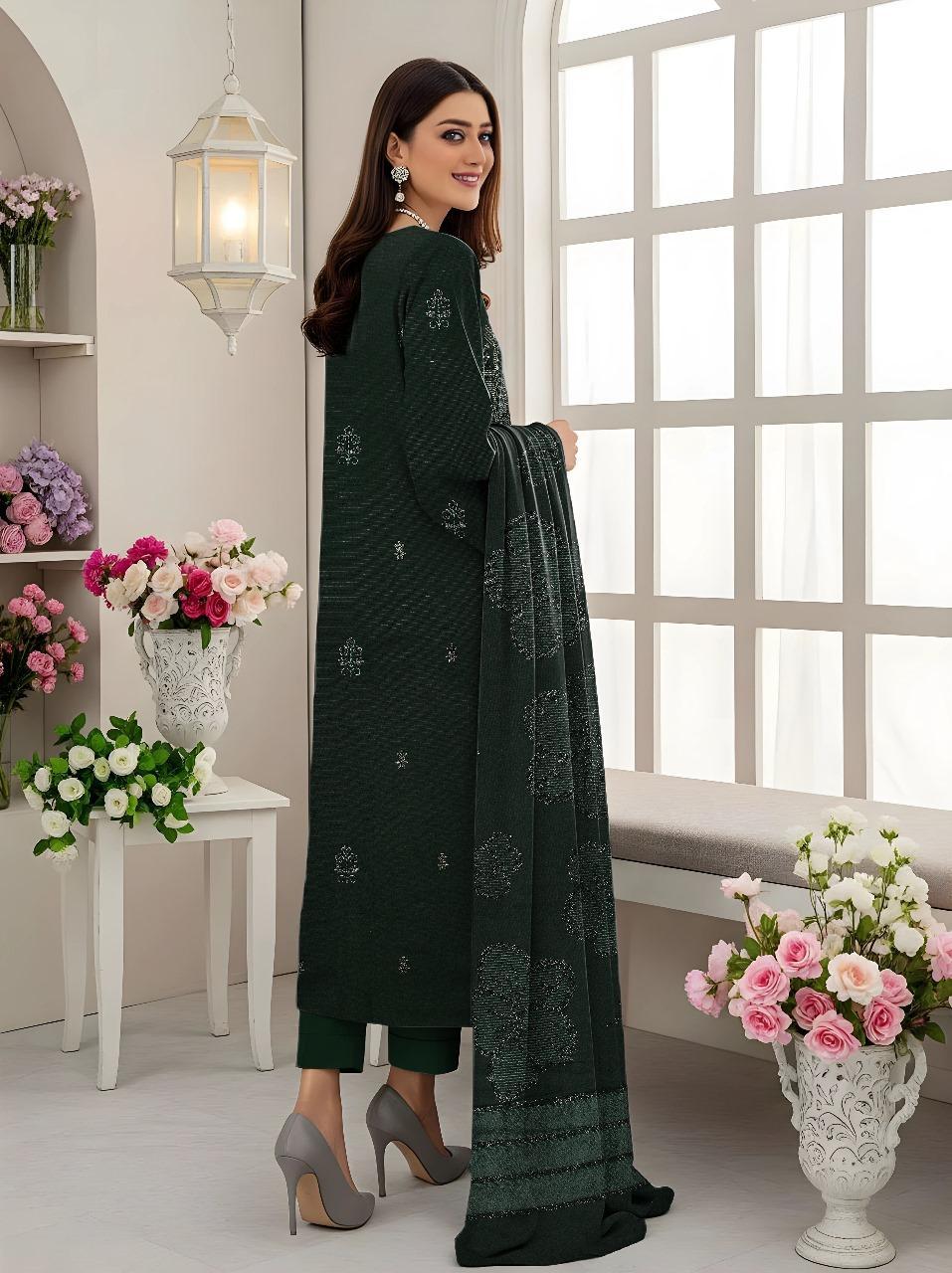 Green Plain Embroidered
