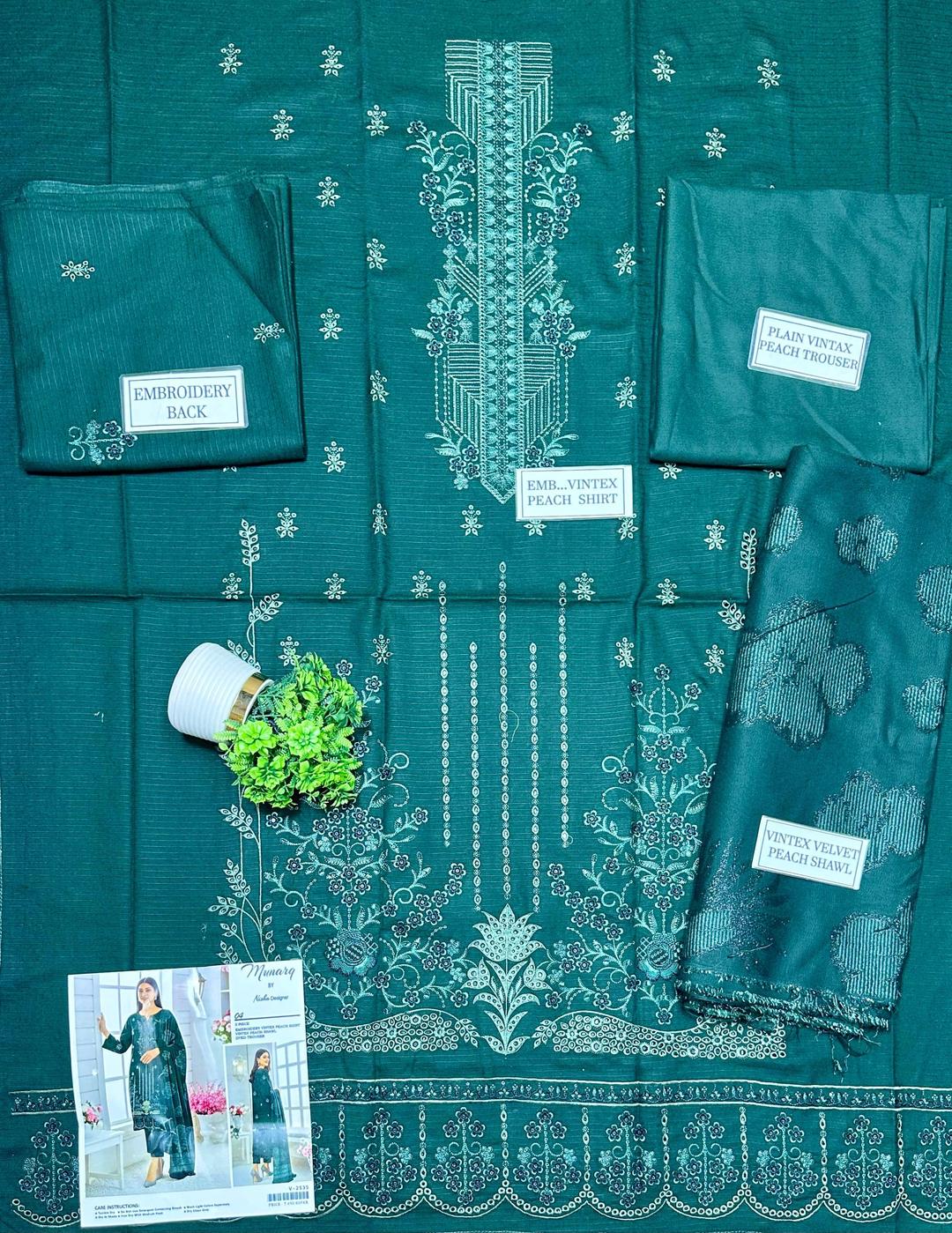 Green Plain Embroidered