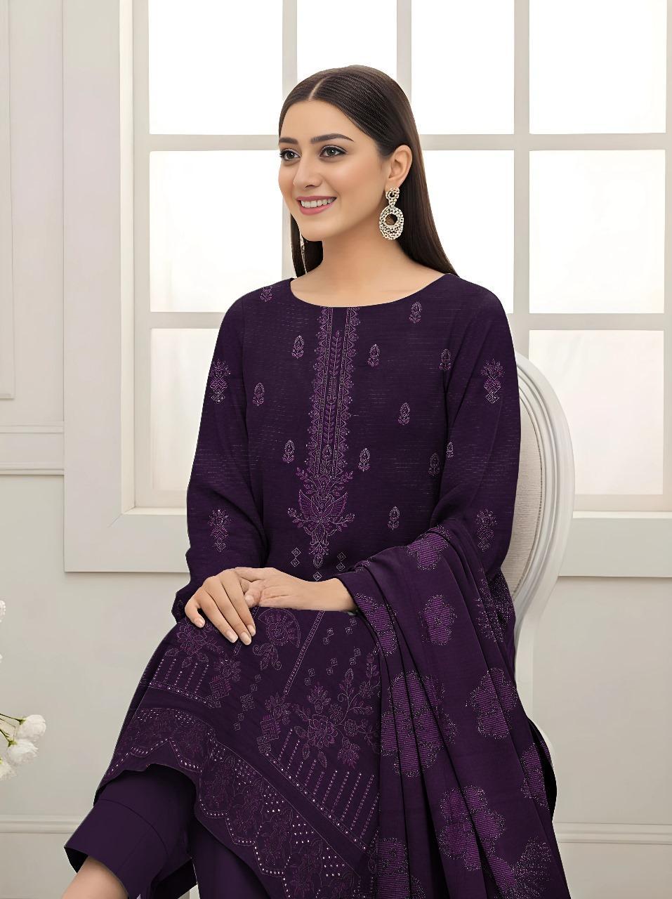 Purple Plain Embroidered