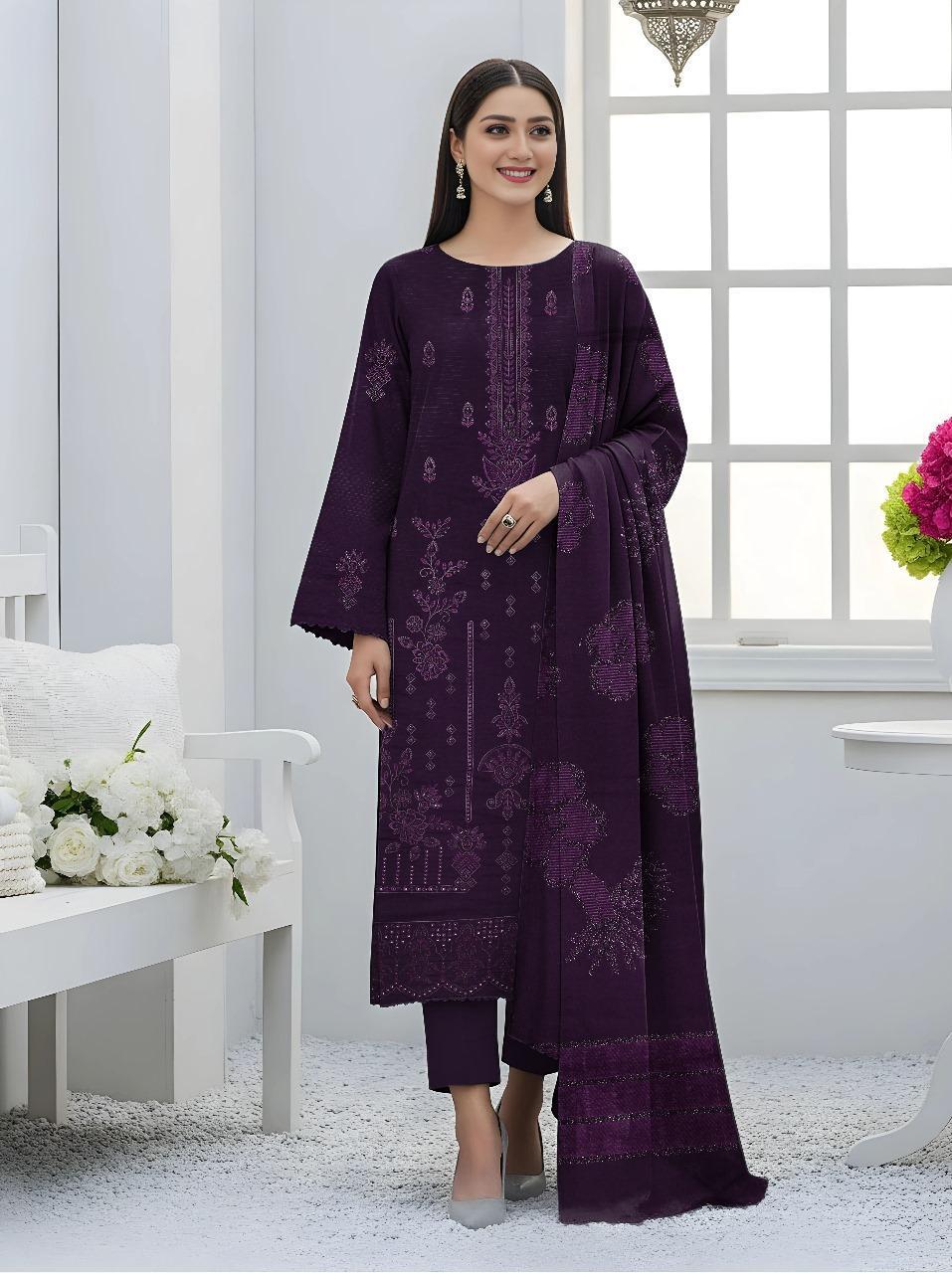 Purple Plain Embroidered