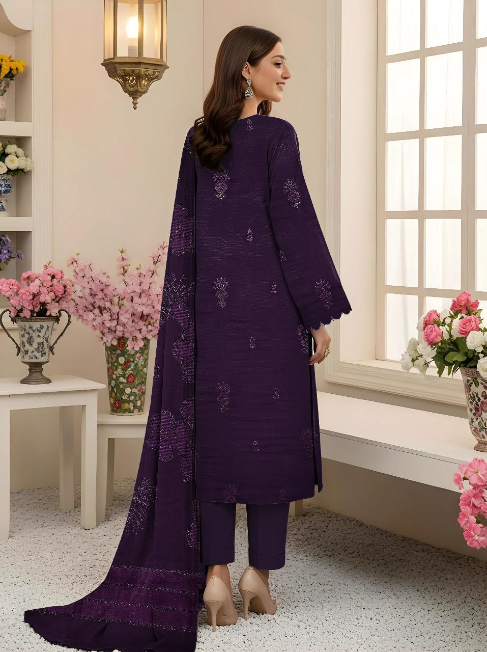 Purple Plain Embroidered