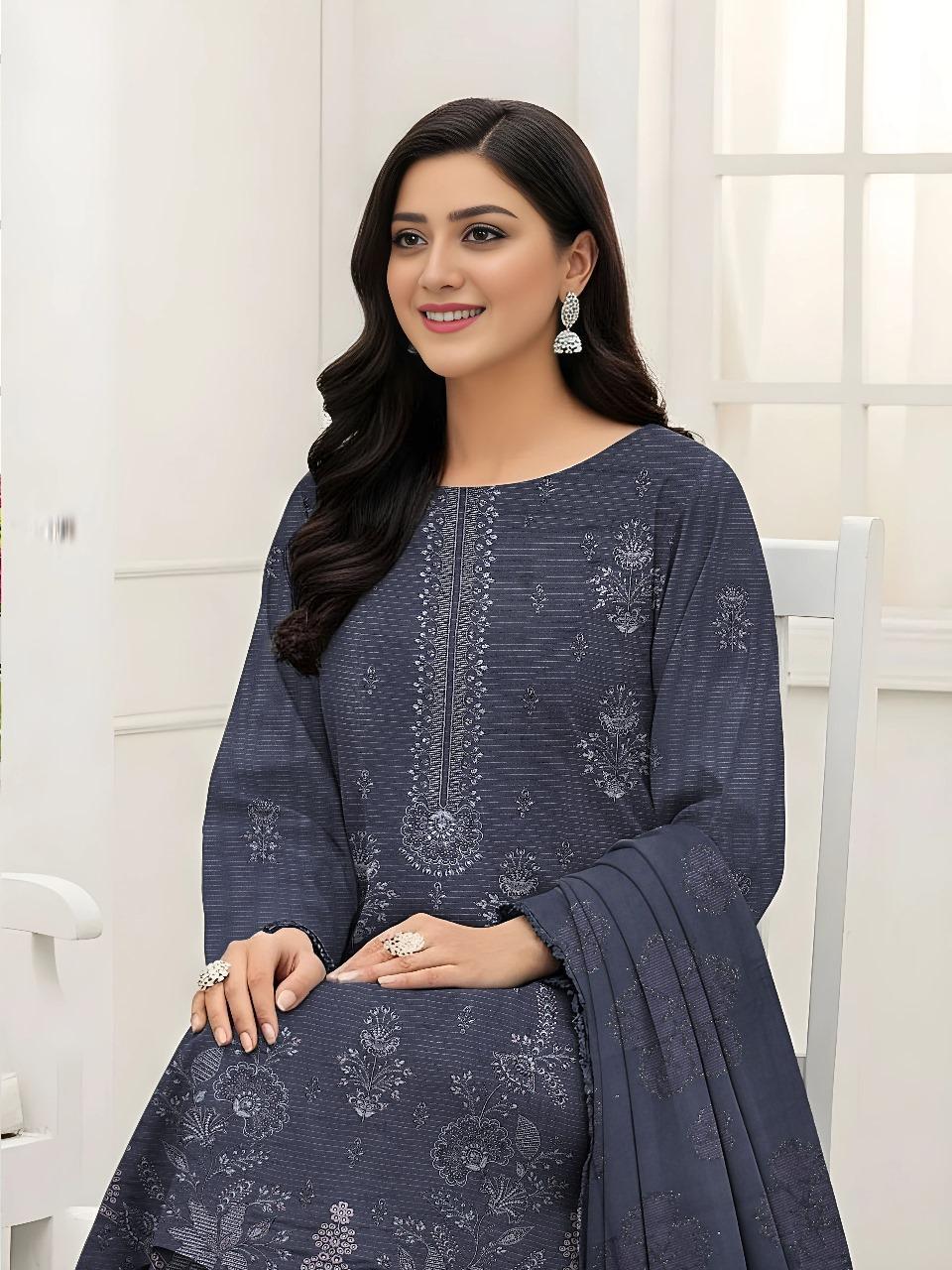 Grey Plain Embroidered