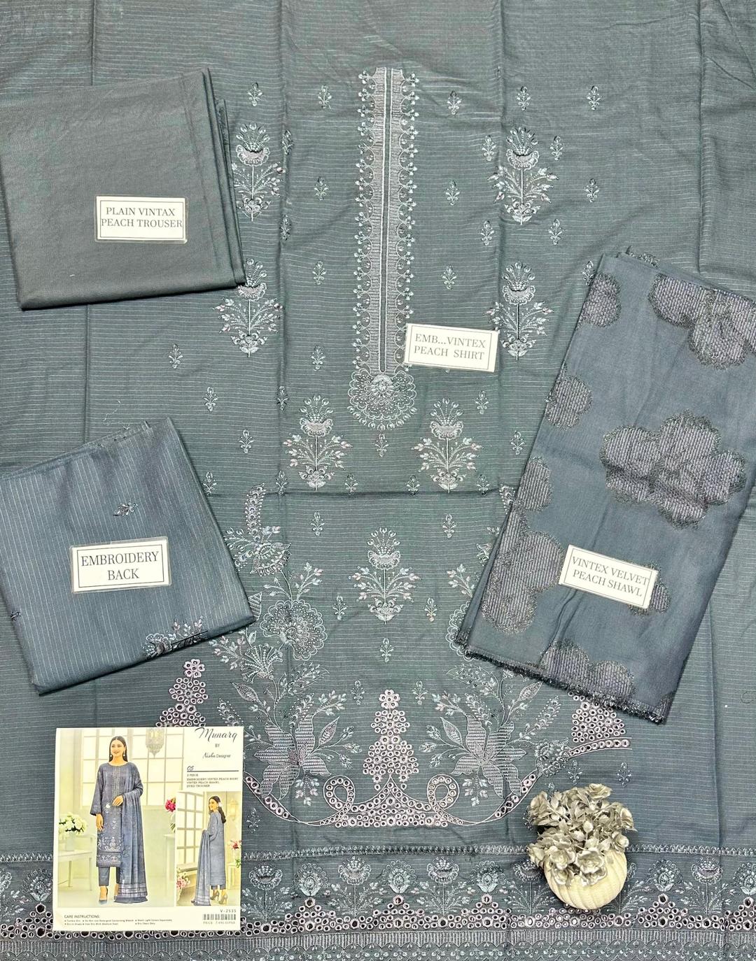 Grey Plain Embroidered