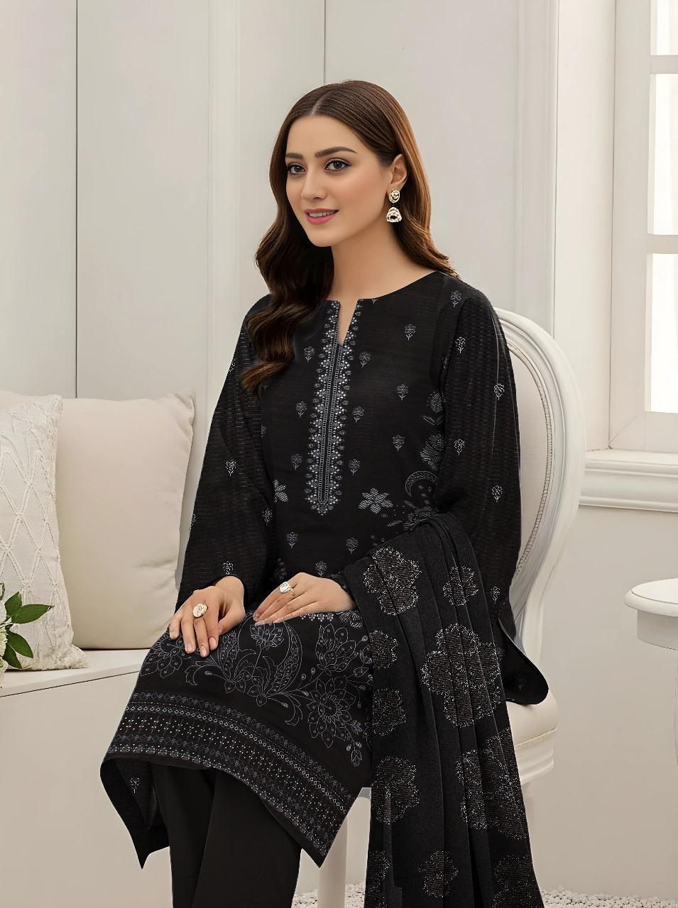 Black Plain Embroidered