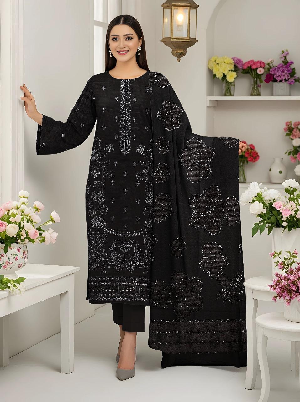 Black Plain Embroidered