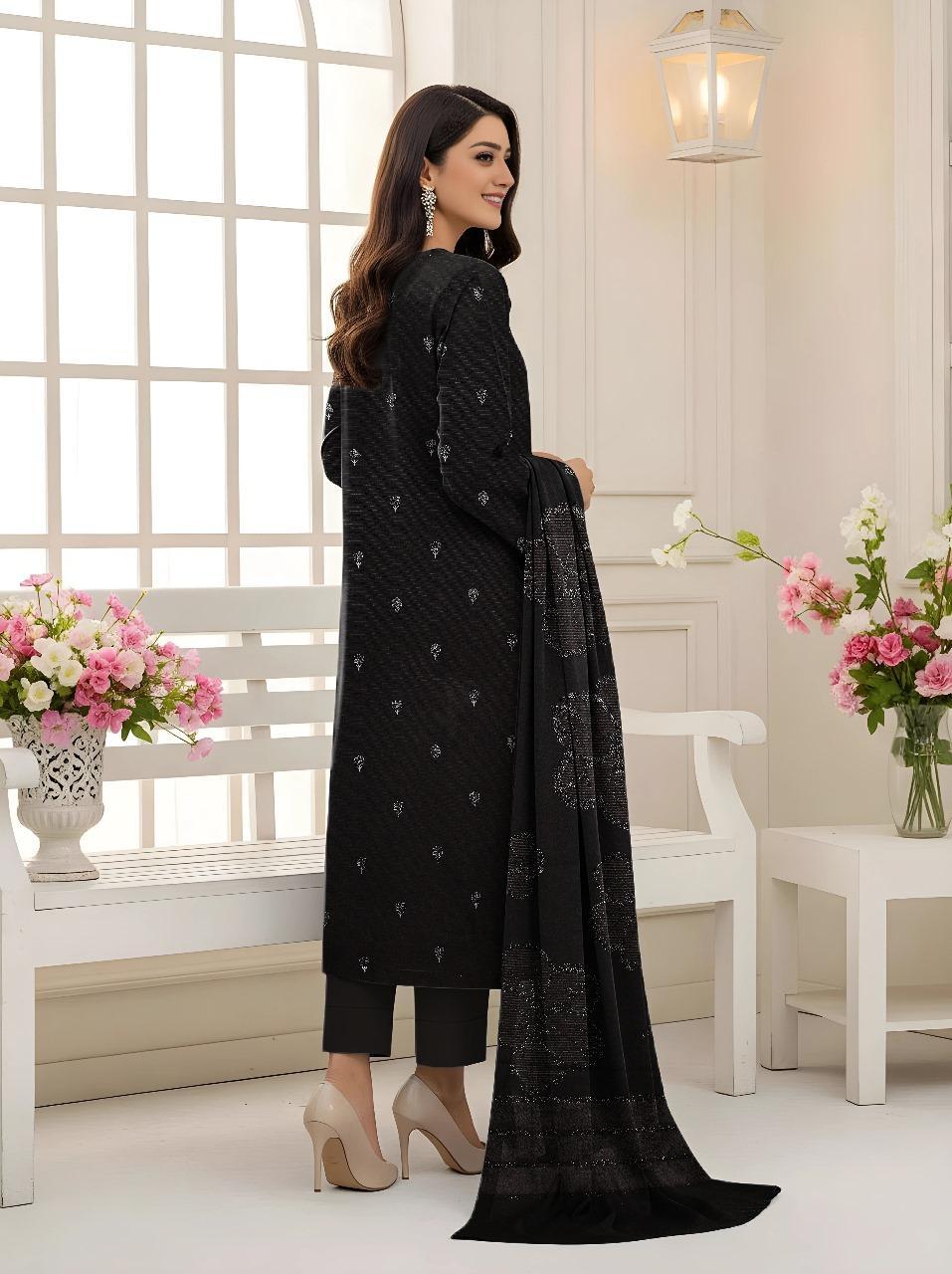 Black Plain Embroidered