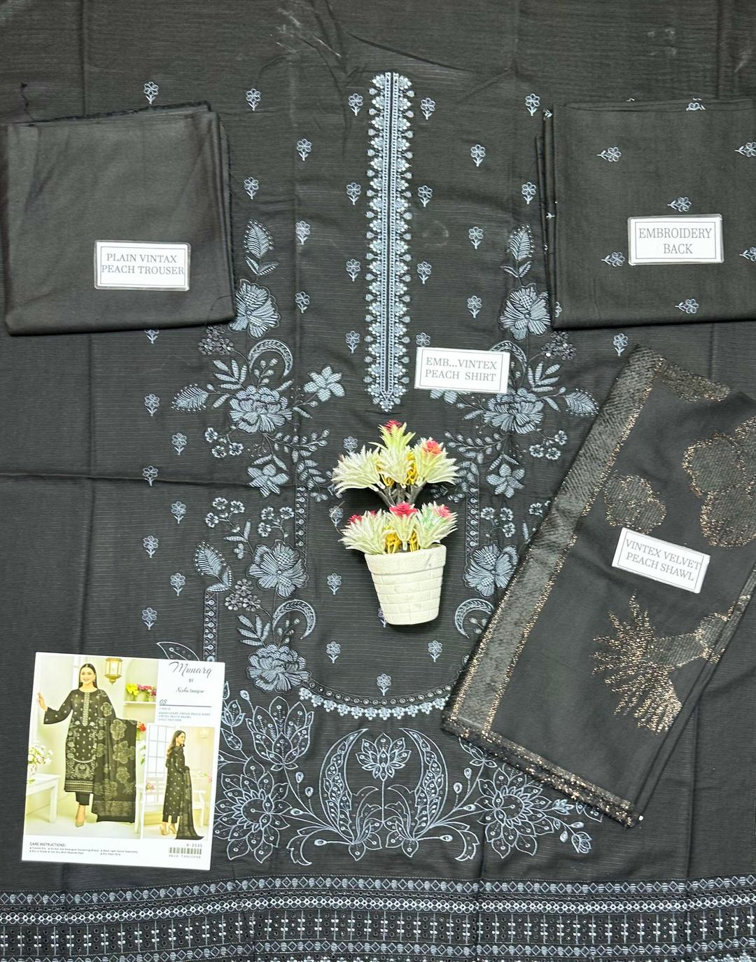 Black Plain Embroidered