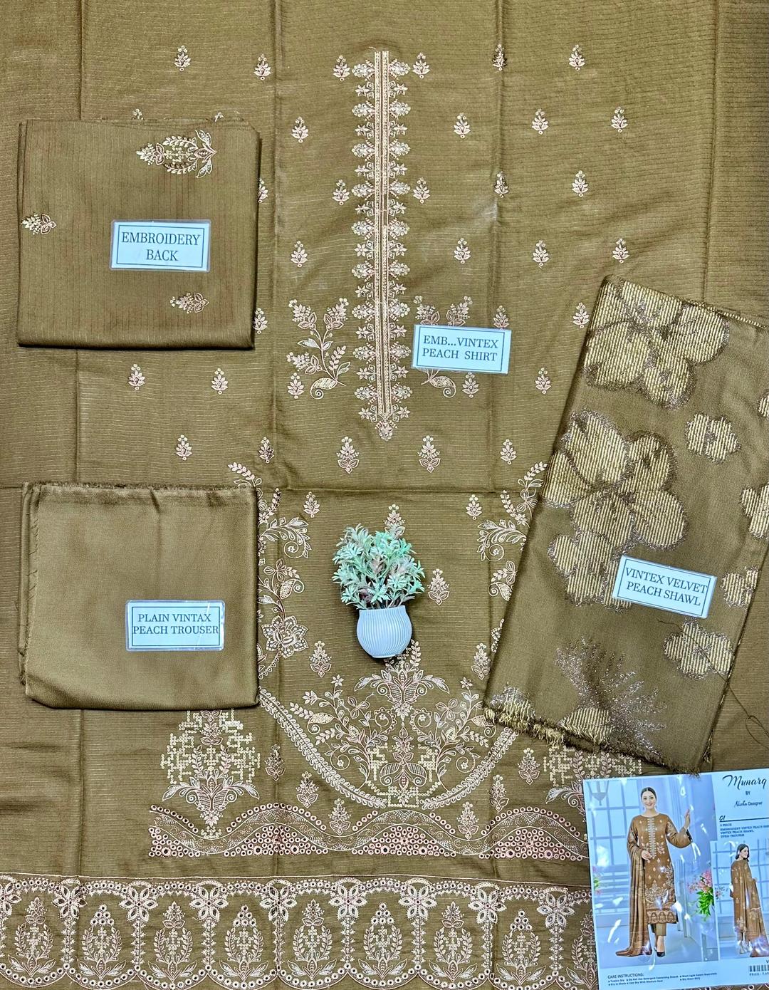 Brown Plain Embroidered