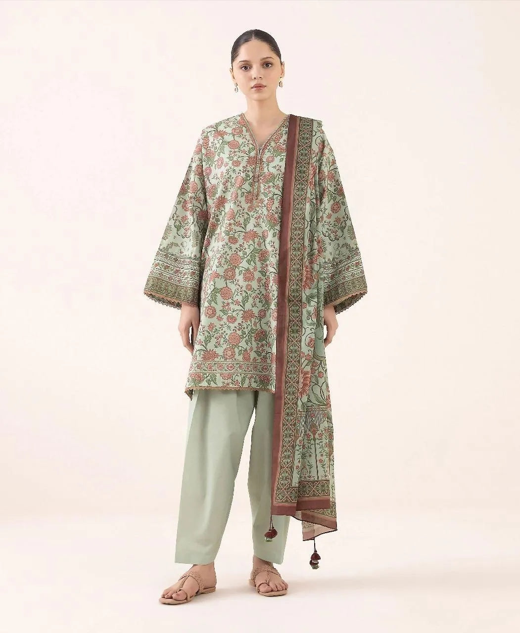 Green Linen Printed