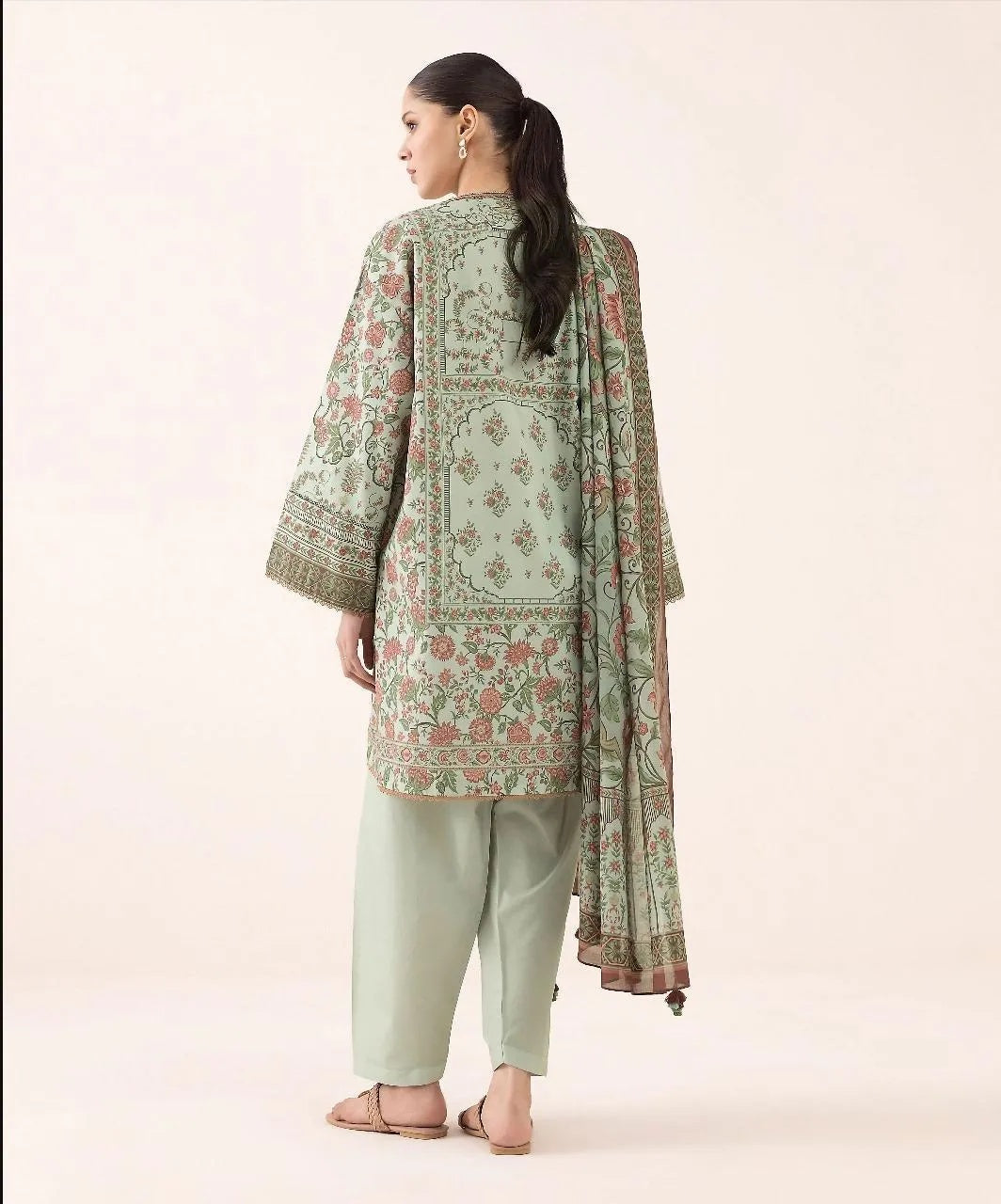 Green Linen Printed