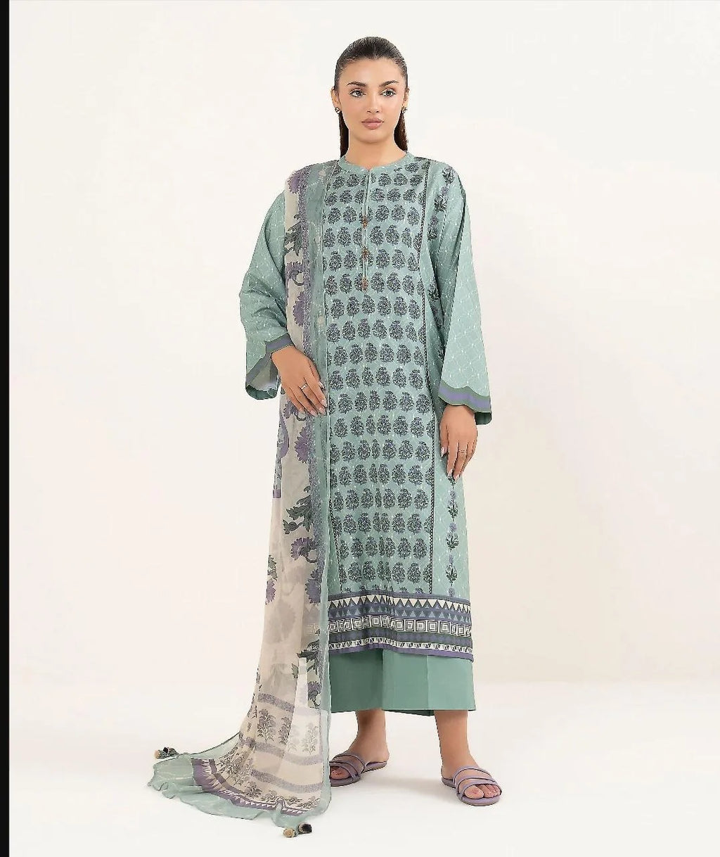 Green Linen Printed