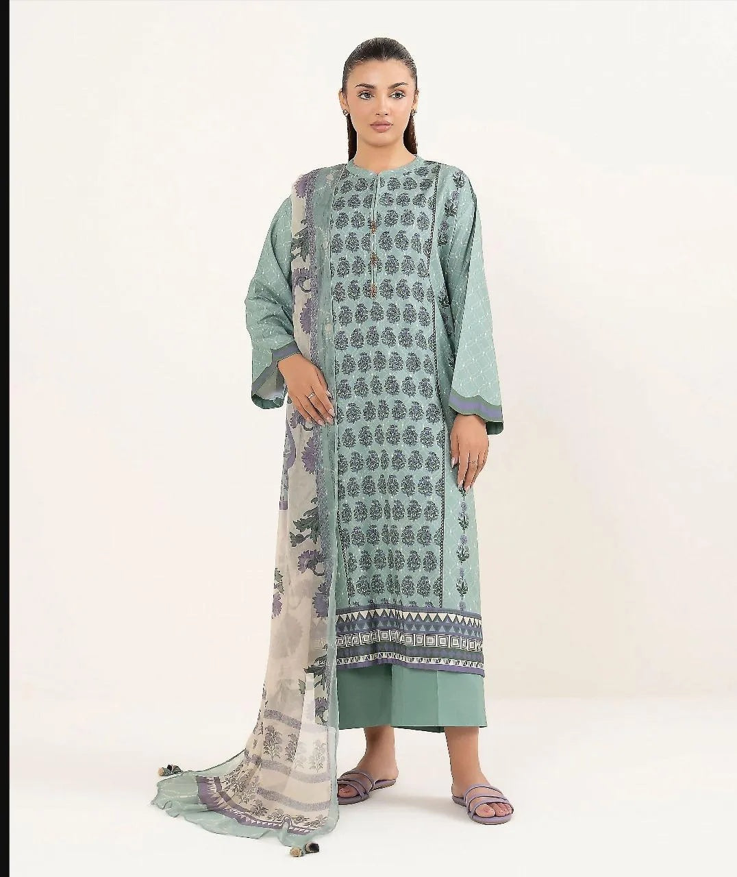 Green Linen Printed