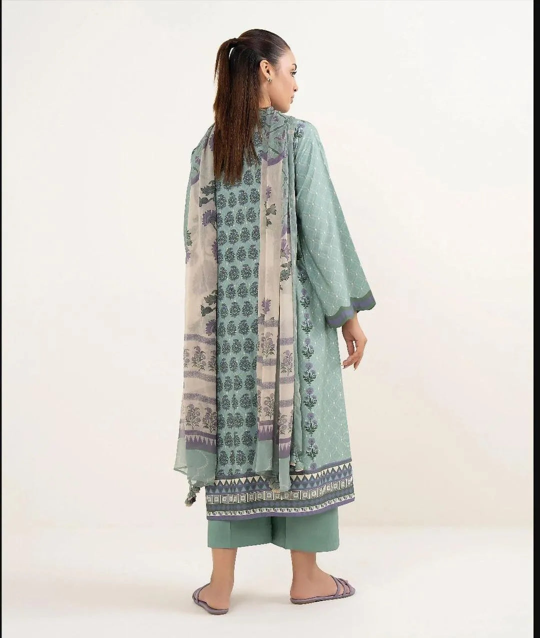 Green Linen Printed