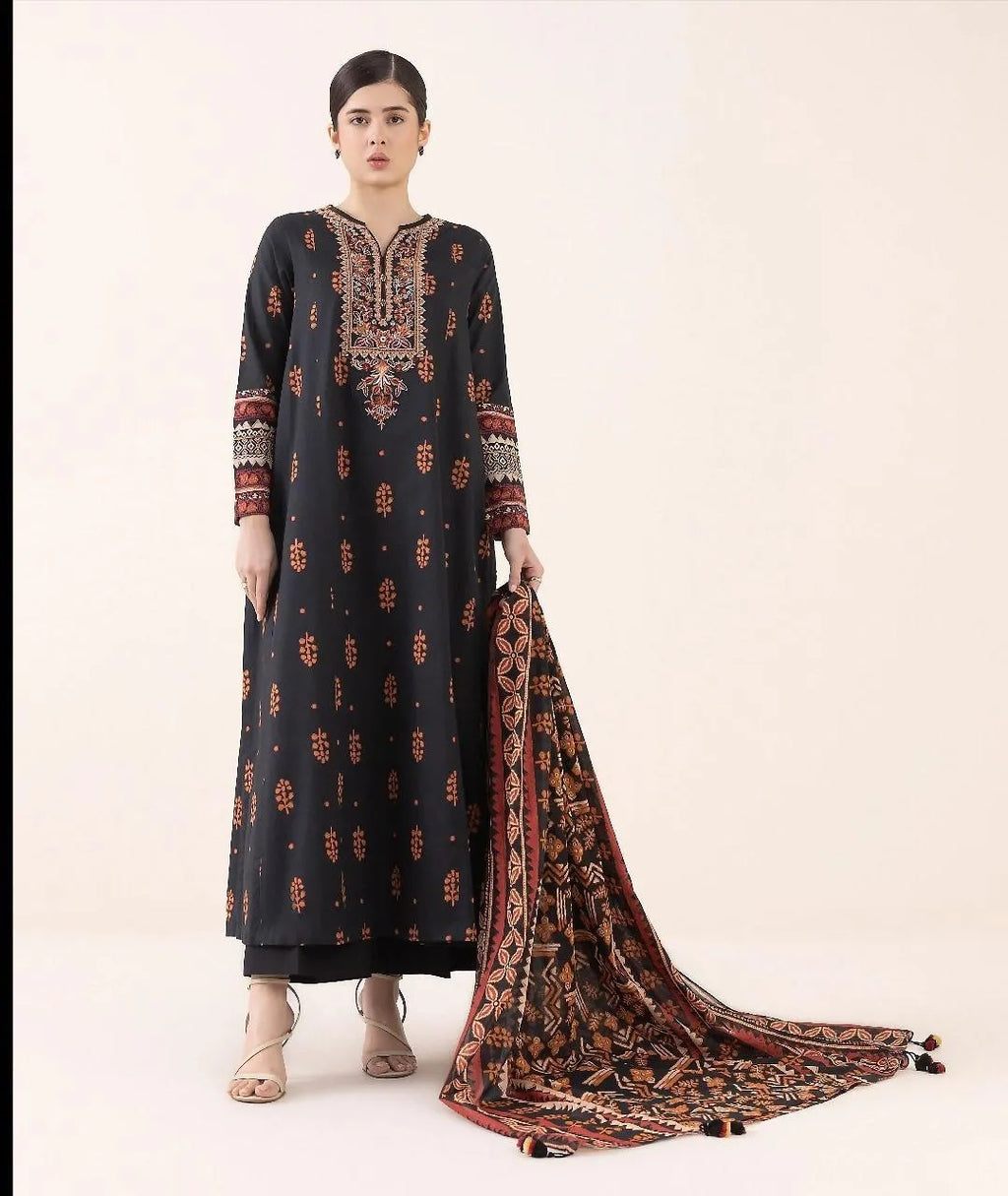 Black Linen Printed