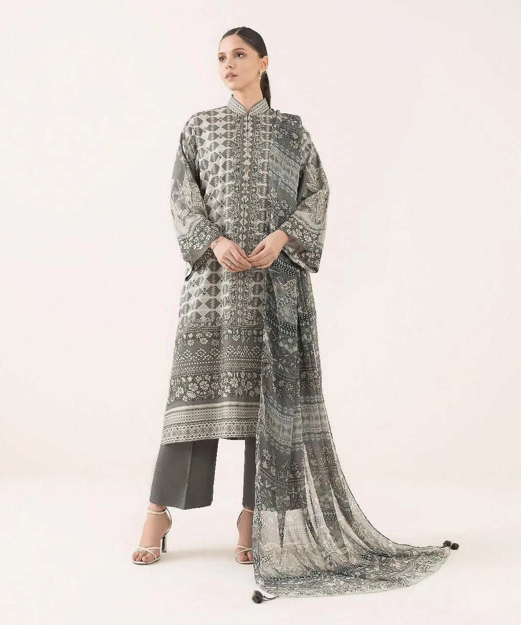 Grey Linen Printed